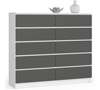 Cómoda AKORD K140 Blanco 138 cm 10 cajones frente en color Grafito Gris 138x40x121 cm