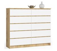 Cómoda akord k140 roble artisan 138 cm 10 cajones frente en color blanco 138x40x121 cm