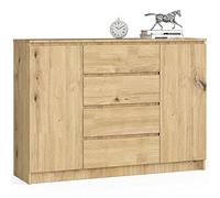 Cómoda AKORD K140 Roble Artisan 138 cm 2 puertas 4 cajones frente en color Roble Artisan 4 estantes 138x40x99 cm