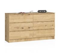 Cómoda akord k140 roble artisan 138 cm 6 cajones frente en color roble artisan 138x40x77 cm
