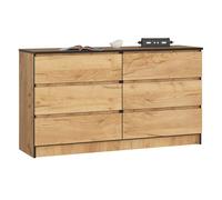 Cómoda akord k140 roble craft 138 cm 6 cajones frente en color roble craft 138x40x77 cm