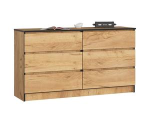 Cómoda akord k140 roble craft 138 cm 6 cajones frente en color roble craft 138x40x77 cm