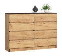 Cómoda akord k140 roble craft 138 cm 8 cajones frente en color roble craft 138x40x99 cm