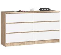 Cómoda AKORD K140 Roble Sonoma 138 cm 6 cajones frente en color Blanco 138x40x77 cm