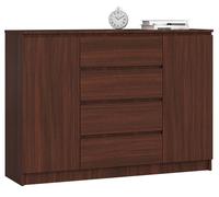 Cómoda akord k140 wenge 138 cm 2 puertas 4 cajones frente en color wenge 4 estantes 138x40x99 cm