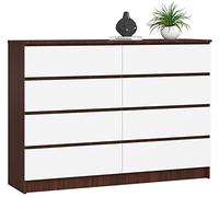Cómoda AKORD K140 Wenge 138 cm 8 cajones frente en color Blanco 138x40x99 cm