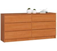 Cómoda akord k160 aliso 160 cm 6 cajones frente en color aliso 160x40x77 cm