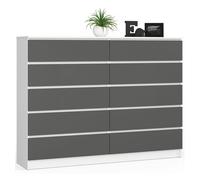 Cómoda akord k160 blanco 160 cm 10 cajones frente en color grafito gris 160x40x121 cm