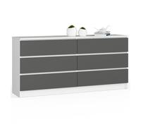 Cómoda akord k160 blanco 160 cm 6 cajones frente en color grafito gris 160x40x77 cm
