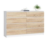 Cómoda AKORD K160 Blanco 160 cm 8 cajones frente en color Roble Sonoma 160x40x99 cm