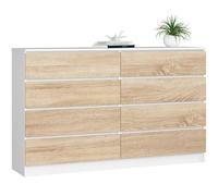 Cómoda AKORD K160 Blanco 160 cm 8 cajones frente en color Roble Sonoma 160x40x99 cm