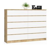 AKORD Cómoda K160 160 cm | 10 cajones | para el salón | dormitorio | para el estudio | oficina | ancho 160 x alto 121 x profundidad 40 cm | peso 93,50 kg | roble artesano / blanco