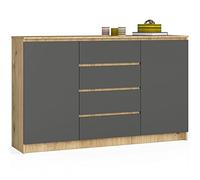 Cómoda AKORD K160 Roble Artisan 160 cm 2 puertas 4 cajones frente en color Grafito Gris 4 estantes 160x40x99 cm