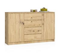 Cómoda akord k160 roble artisan 160 cm 2 puertas 4 cajones frente en color roble artisan 4 estantes 160x40x99 cm
