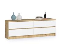 Cómoda akord k160 roble artisan 160 cm 4 cajones frente en color blanco 160x40x55 cm