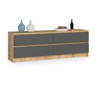 Cómoda akord k160 roble artisan 160 cm 4 cajones frente en color grafito gris 160x40x55 cm
