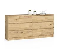 Cómoda AKORD K160 Roble Artisan 160 cm 6 cajones frente en color Roble Artisan 160x40x77 cm