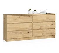 Cómoda AKORD K160 Roble Artisan 160 cm 6 cajones frente en color Roble Artisan 160x40x77 cm