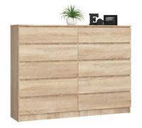 Cómoda akord k160 roble sonoma 160 cm 10 cajones frente en color roble sonoma 160x40x121 cm