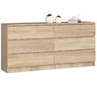 Cómoda akord k160 roble sonoma 160 cm 6 cajones frente en color roble sonoma 160x40x77 cm