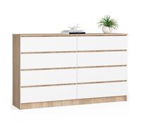 Cómoda akord k160 roble sonoma 160 cm 8 cajones frente en color blanco 160x40x99 cm