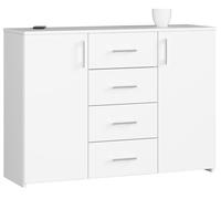 Cómoda akord k45 blanco 110 cm 2 puertas 4 cajones frente en color blanco 4 estantes 110x35x80 cm