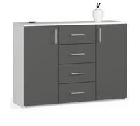 Cómoda akord k45 blanco 110 cm 2 puertas 4 cajones frente en color gris grafito 110x35x80 cm