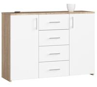 Cómoda akord k45 roble sonoma 110 cm 2 puertas 4 cajones frente en color blanco 4 estantes 110x35x80 cm
