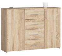Cómoda akord k45 roble sonoma 110 cm 2 puertas 4 cajones frente en color roble sonoma 4 estantes 110x35x80 cm