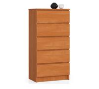 Cómoda akord k60 aliso 60 cm 5 cajones frente en color aliso 60x40x121 cm