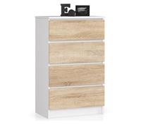 AKORD Cómoda K60 con 3 cajones | Credenza Alta | Mueble Moderno para Sala de Estar, Comedor, Dormitorio, Entrada, baño | Armario Infantil | 60x77x40 cm 25 kg | Blanco & Roble Sonoma Frente