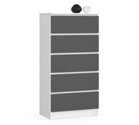 Cómoda akord k60 blanco 60 cm 5 cajones frente en color grafito gris 60x40x121 cm