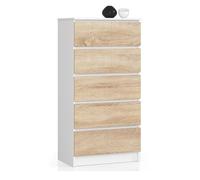 Cómoda AKORD K60 Blanco 60 cm 5 cajones frente en color Roble Sonoma 60x40x121 cm