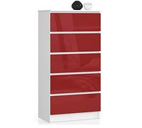 Cómoda AKORD K60 Blanco 60 cm 5 cajones frente en color Rojo Brillo 60x40x121 cm