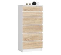 Cómoda akord k60 blanco 60 cm 6 cajones frente en color roble sonoma 60x40x130 cm