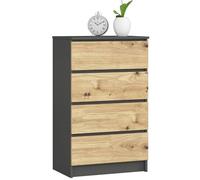 Cómoda AKORD K60 Grafito Gris 60 cm 4 cajones frente en color Roble Artisan 60x40x99 cm