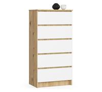 Cómoda AKORD K60 Roble Artisan 60 cm 5 cajones frente en color Blanco 60x40x121 cm