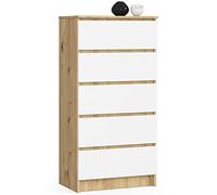 Cómoda AKORD K60 Roble Artisan 60 cm 5 cajones frente en color Blanco 60x40x121 cm