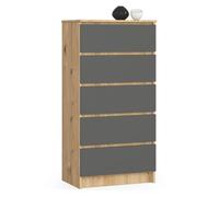 Cómoda akord k60 roble artisan 60 cm 5 cajones frente en color grafito gris 60x40x121 cm