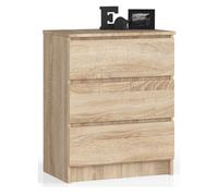 AKORD Cómoda K60 con 3 cajones | Credenza Alta | Mueble Moderno para Sala de Estar, Comedor, Dormitorio, Entrada, baño | Armario Infantil | 60x77x40 cm 25 kg | Roble Sonoma