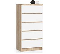 Cómoda AKORD K60 Roble Sonoma 60 cm 5 cajones frente en color Blanco 60x40x121 cm