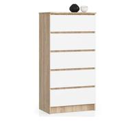 Cómoda AKORD K60 Roble Sonoma 60 cm 5 cajones frente en color Blanco 60x40x121 cm