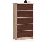 Cómoda AKORD K60 Roble Sonoma 60 cm 5 cajones frente en color Wenge 60x40x121 cm