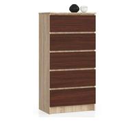 Cómoda akord k60 roble sonoma 60 cm 5 cajones frente en color wenge 60x40x121 cm
