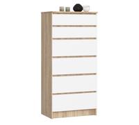 Cómoda akord k60 roble sonoma 60 cm 6 cajones frente en color blanco 60x40x130 cm