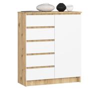 Cómoda akord k80 roble artisan 80 cm 1 puerta 5 cajones frente en color blanco 80x35x97 cm