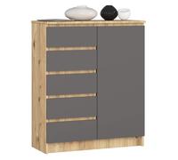 Cómoda akord k80 roble artisan 80 cm 1 puerta 5 cajones frente en color gris grafito 80x35x97 cm