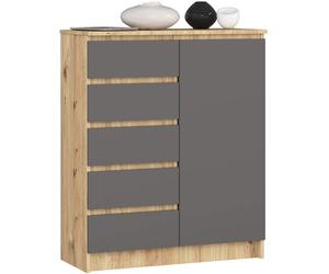 Cómoda akord k80 roble artisan 80 cm 1 puerta 5 cajones frente en color gris grafito 80x35x97 cm