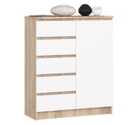 Cómoda akord k80 sonoma roble 80 cm 1 puerta 5 cajones frente en color blanco 80x35x97 cm