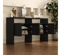 Cómoda aparador, 140 x 35 x 75 cm, armario de pasillo con 2 compartimentos abiertos y 4 puertas, adecuado para salón y dormitorio, estilo moderno y ligero de lujo (negro)